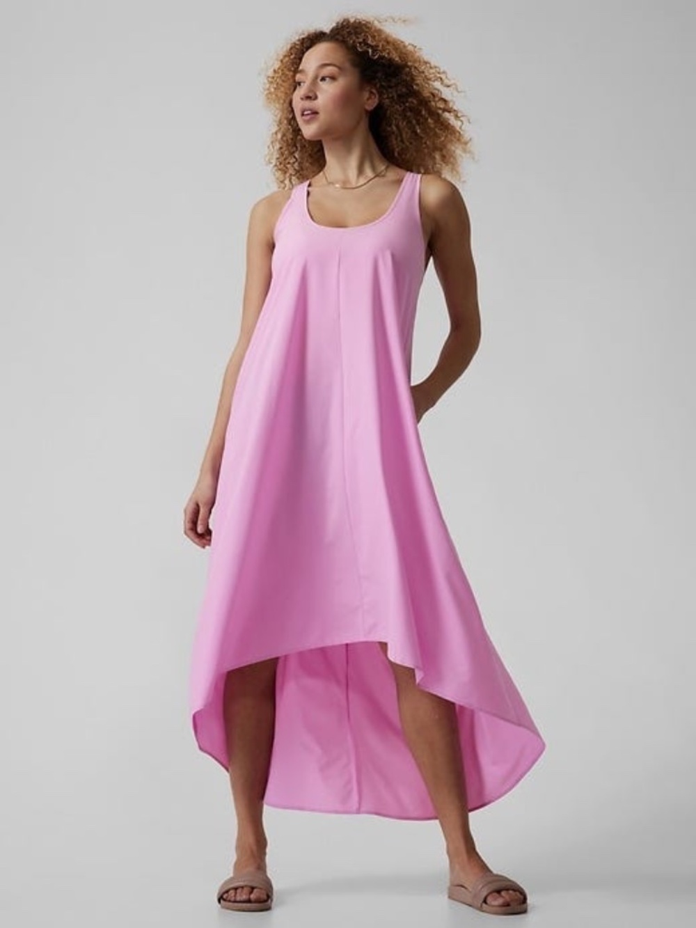Athleta Pink Presidio High Low Sundress XL Travel Scoop Neck Sleeveless Dress